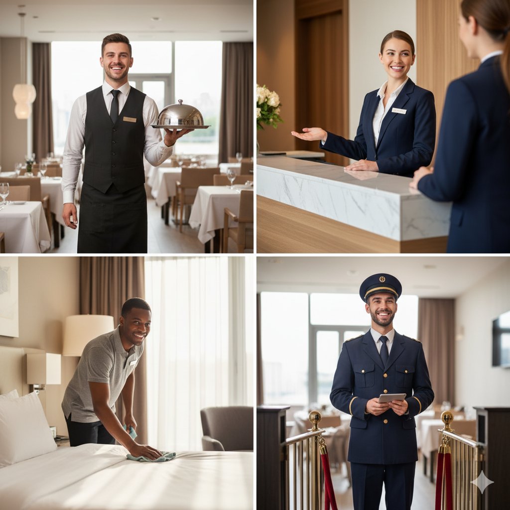 Happy hotel staff at work